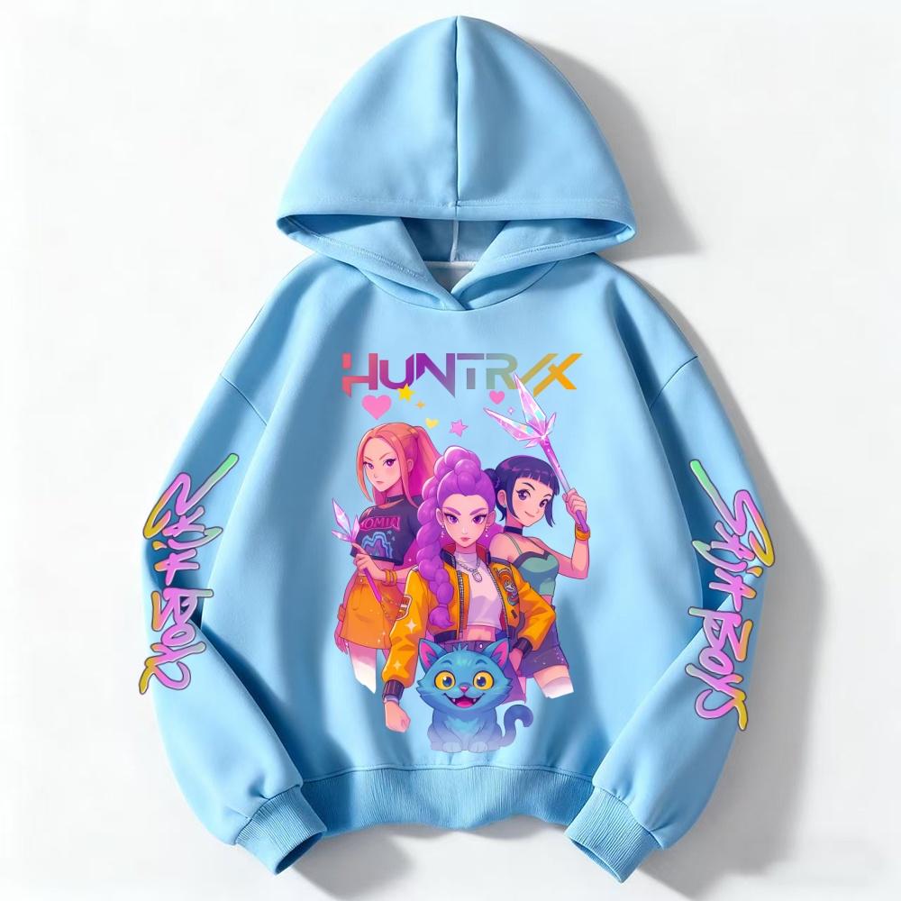 Cute Girls Hooded Sweatshirt Warm Rumi KPop Demon Hunter Cartoon Children's Wave Fashion Casual Tops Casual Black Pink Clothing