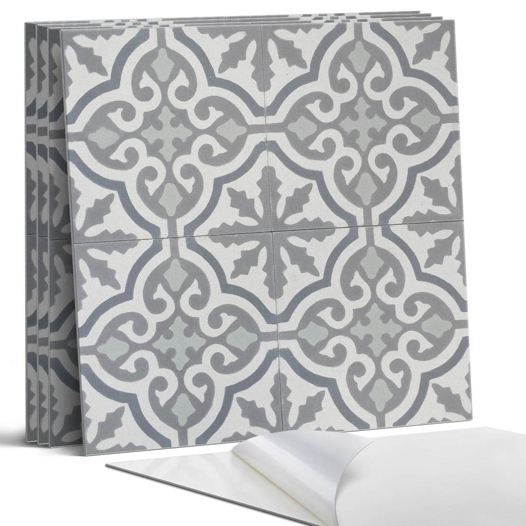 Self-Adhesive Vinyl Tiles with Print Mosaic Pattern with Ornaments 4X50X50 Cm
