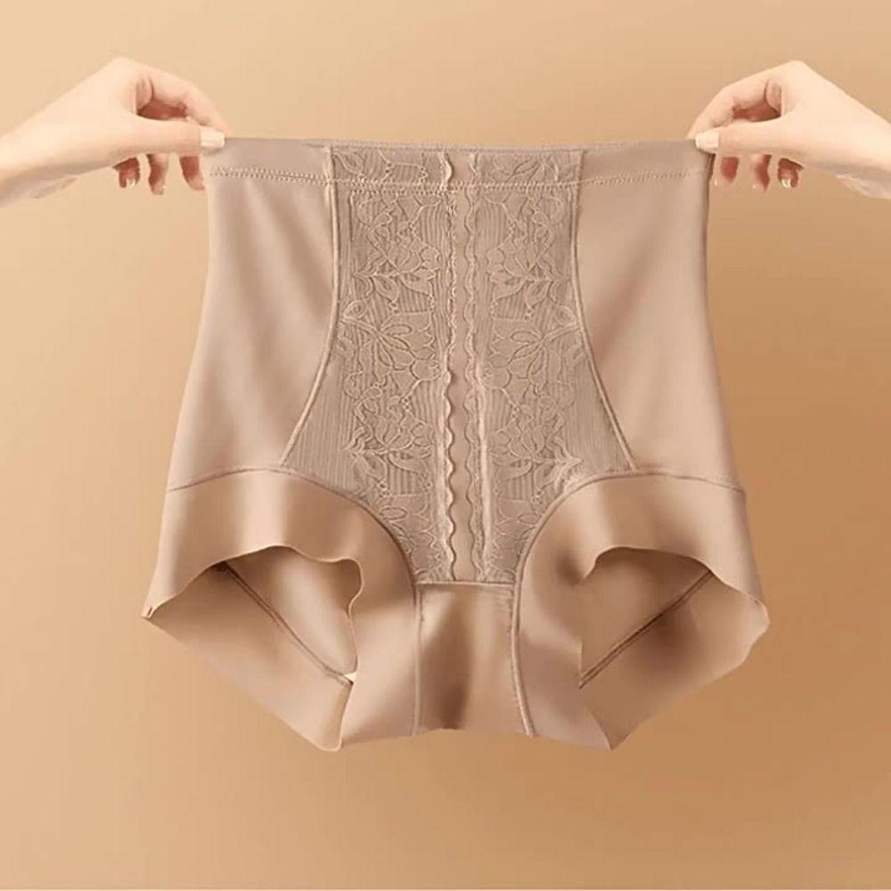 Ice Silk Tummy Control Underwear Lace Flower Body Shaping Panties Butt Lifting Briefs  Ladies