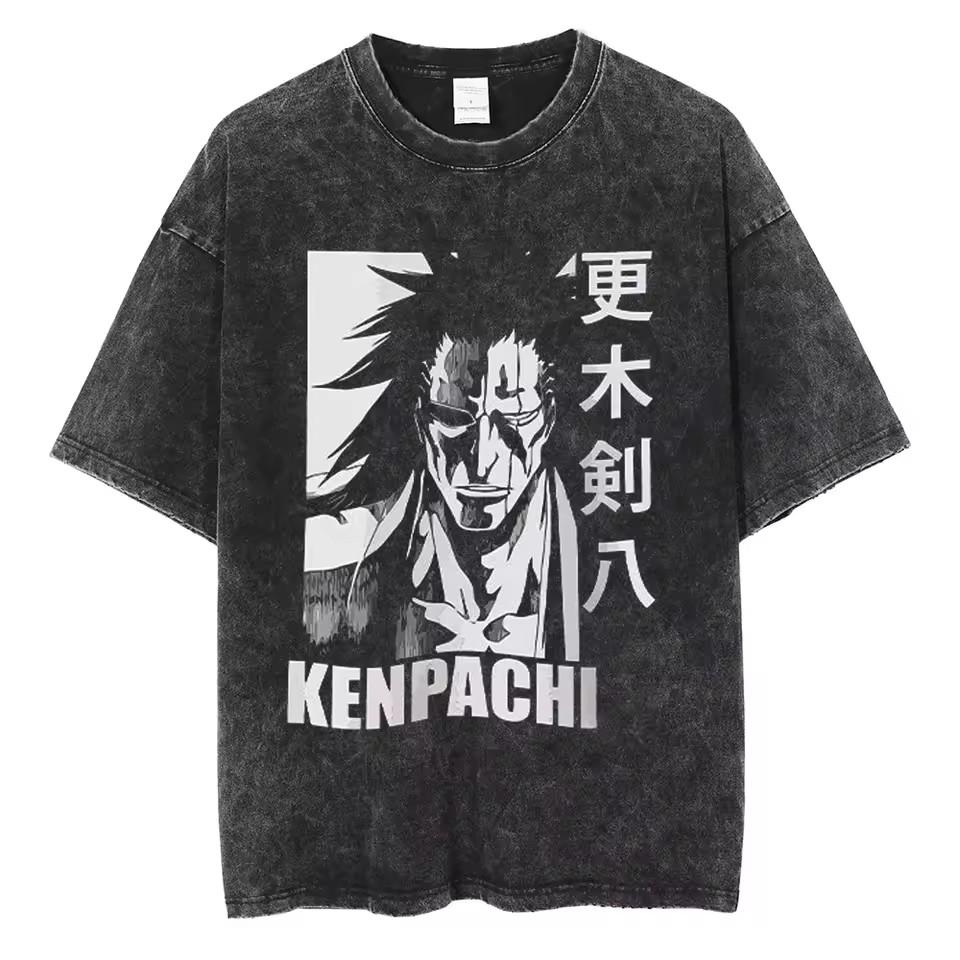 Japan Anime Bleach Zaraki Kenpachi Graphic Printed T Shirt Men Women Manga Tshirts Harajuku High Quality Washed Cotton T-shirt