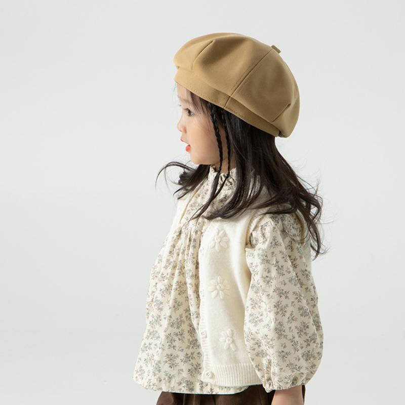 Béret Fille Bébé Chapeau de Peintre Laine Enfants Chapeau Octogonal Couleur Unie Chapeau Enfant