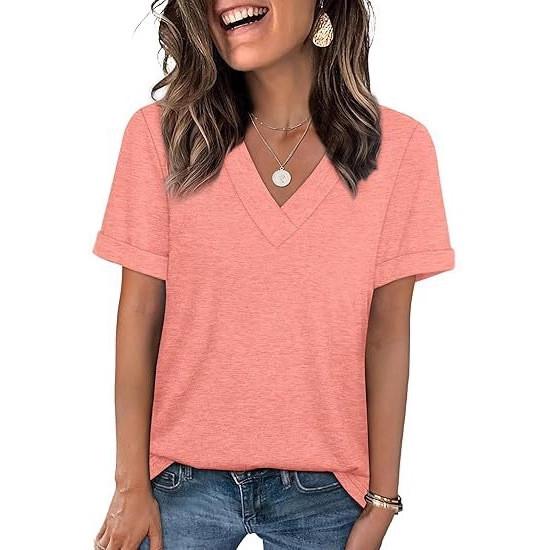 Casual Womens T Shirt With V Neck And Cotton Fabric For Summer And Spring Comfort