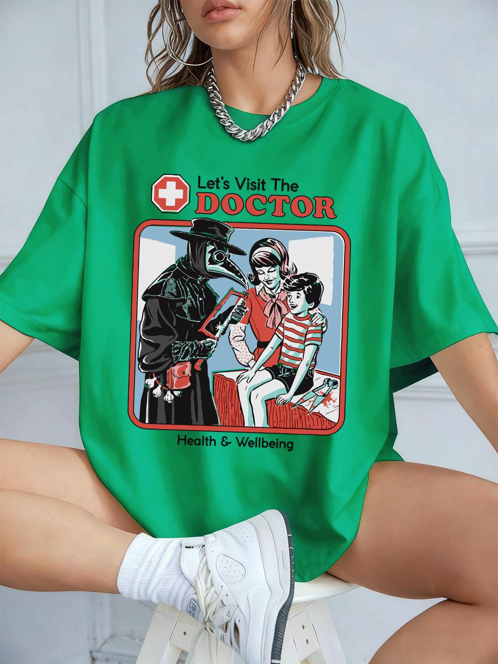 

The Treating Doctor Printed TShirts Womens Cotton Summer Short Sleeve Tops Comfortable Loose ONeck T Shirt Basic Woman Clothes 4XL