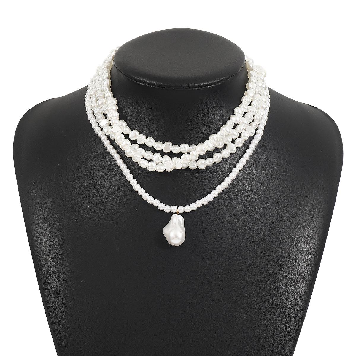 Женская Европейская Горячая Распродажа Личность Мода Универсальное Украшение Простое Многослойное Жемчужное Ожерелье Особой Формы Для Женщин белый