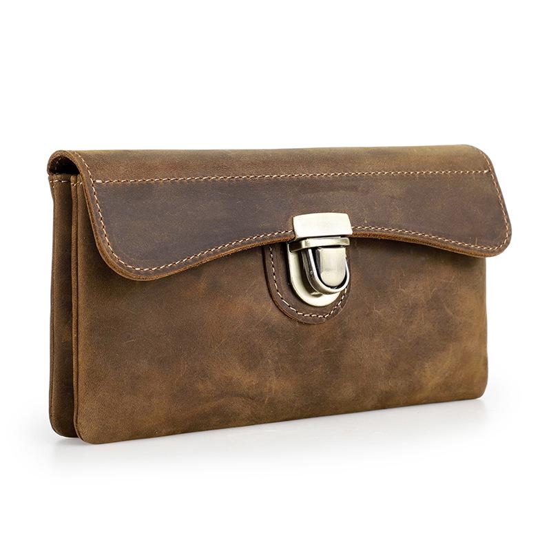

Retro Crazy Horse Leather Waist Case: Handmade Buckle Flip Cover for Large Screen Phones