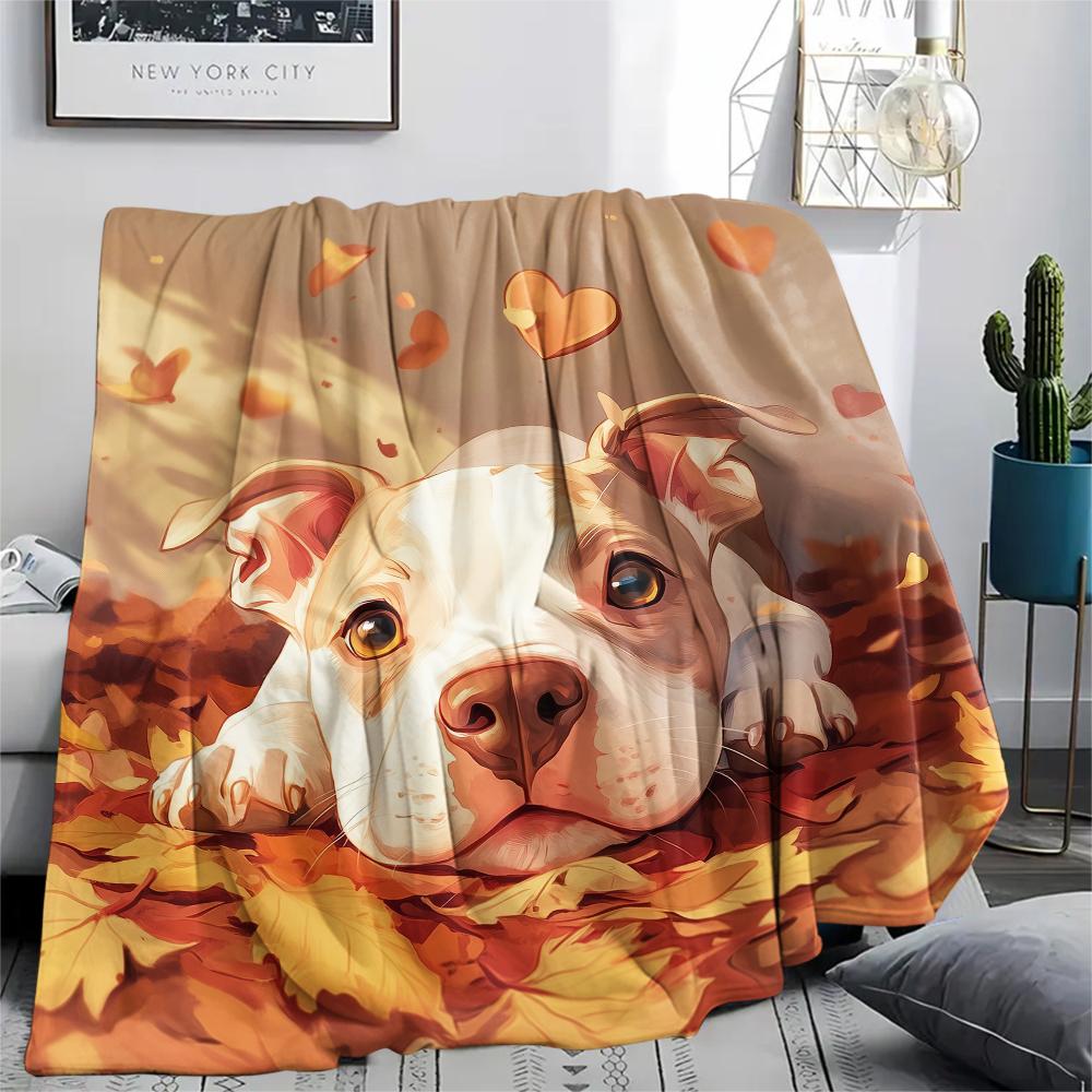Pitbull and Leaves,pattern Flannel Blanket, High Quality Comfortable for All Seasons, Home Decor, Warmth and Comfort, Perfect for Gifts.