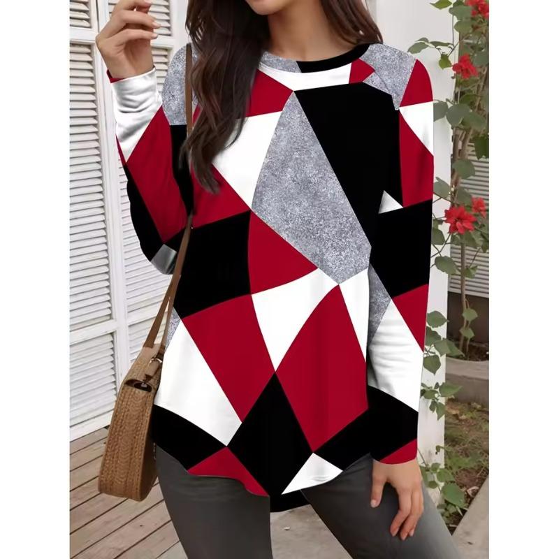 

Осінній Модний Жіночий Графічний Геометричний Абстрактний Футболка з Круглим Вирізом та Довгим Рукавом Повсякденні Топи Жіночий Одяг Хараджуку Пуловер 3XL червоний