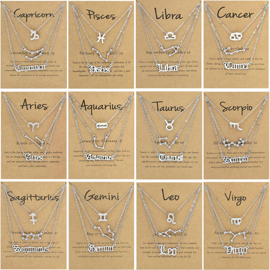 3Pcs 12 Constellation Pendant Necklace Exquisite Letter Horoscope Sign Jewelry