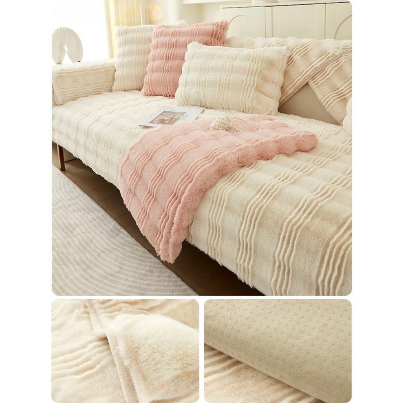 Bunny Cashmere Winter Thickened Fleece Sofa Cushion Non-Slip Cushion Simple Modern Full Covered Cloth