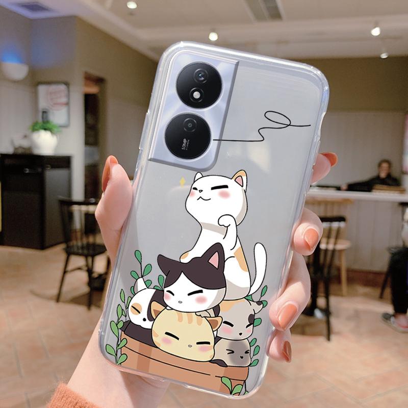 Phone Case For Honor X7b 4G 5G Case Silicone Flowers Cute Cat Bumper Coque For HonorX7B X 7B Cover Protective Soft Clear Shell