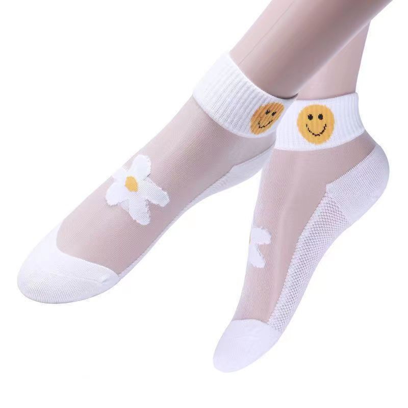 1 Pair Women's Floral Print Short Socks Breathable Socks for Summer
