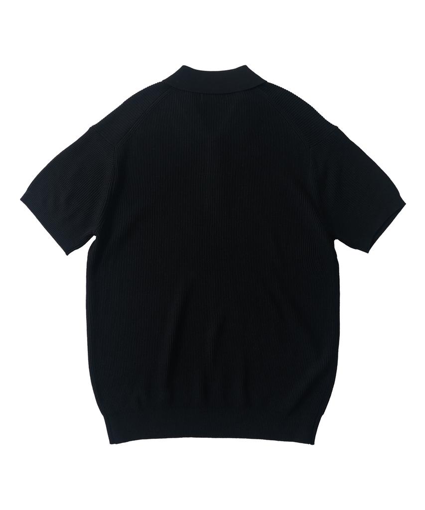 ANALOG MOOD Hacci Button-Up Collar Short Sleeve Knit (Black)