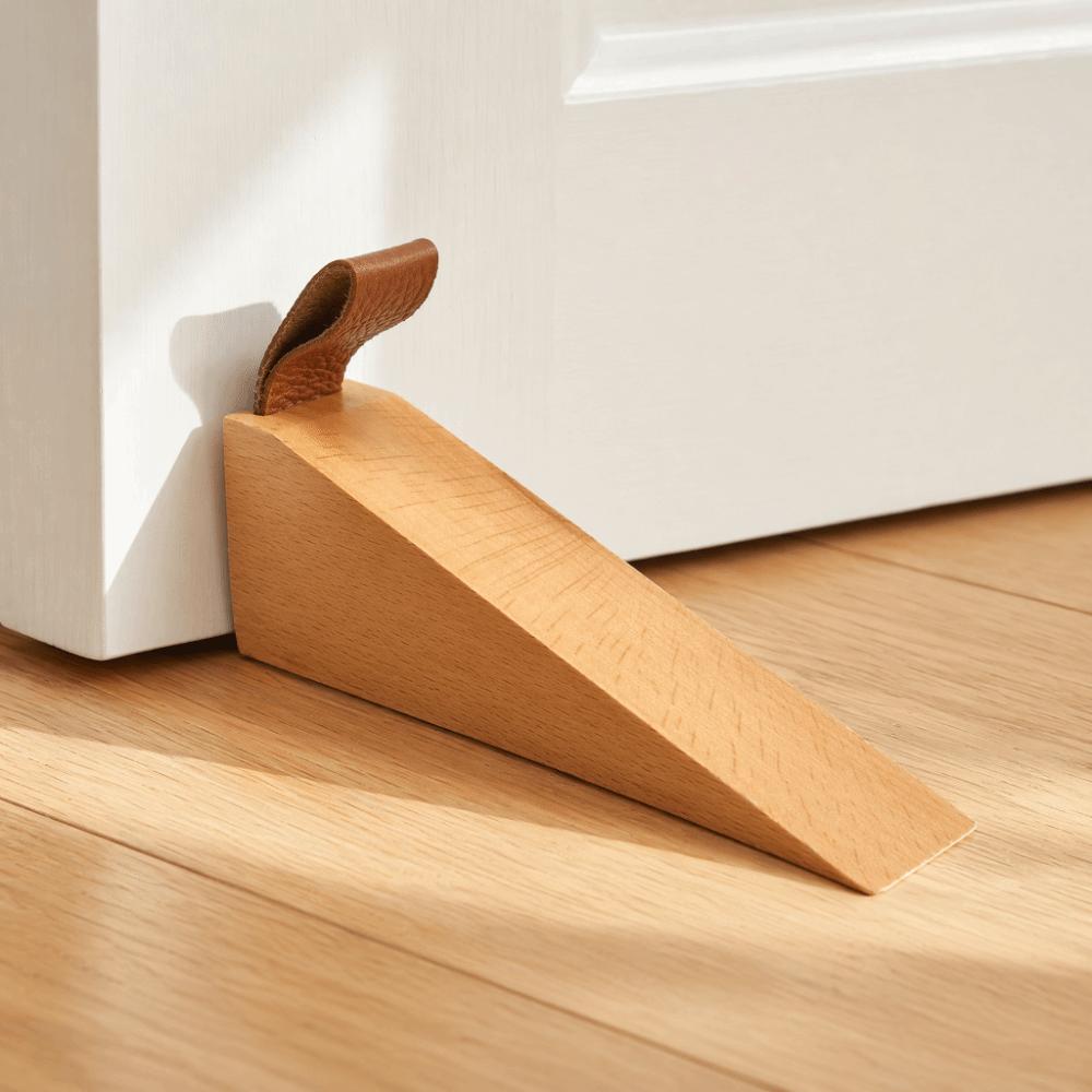 6pcs Compact Design Wooden Door Stopper Leather Strap Security Door Wedge  Apartment Use