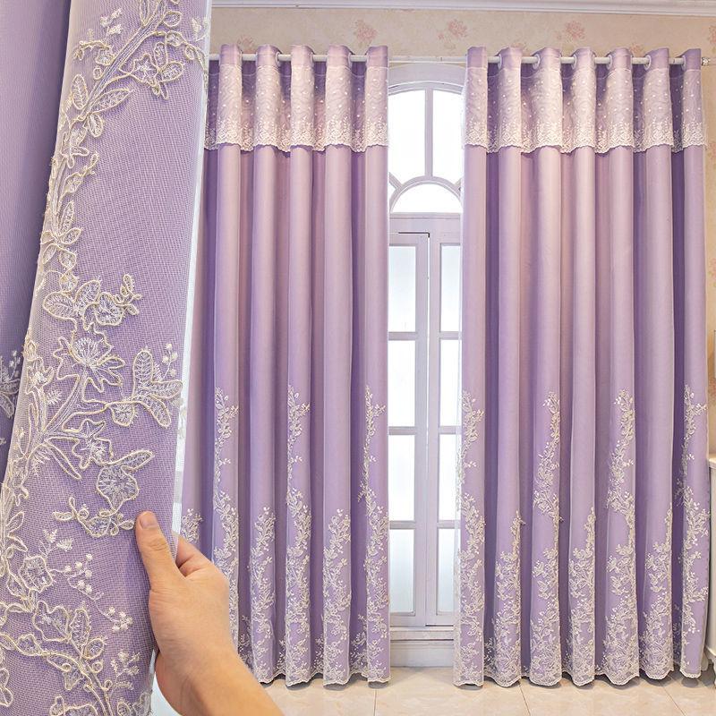 Modern European Style Curtains Pink Lace Embroidery Thickened Curtains Blackout Sunscreen Bedroom Living Room Balcony Curtains