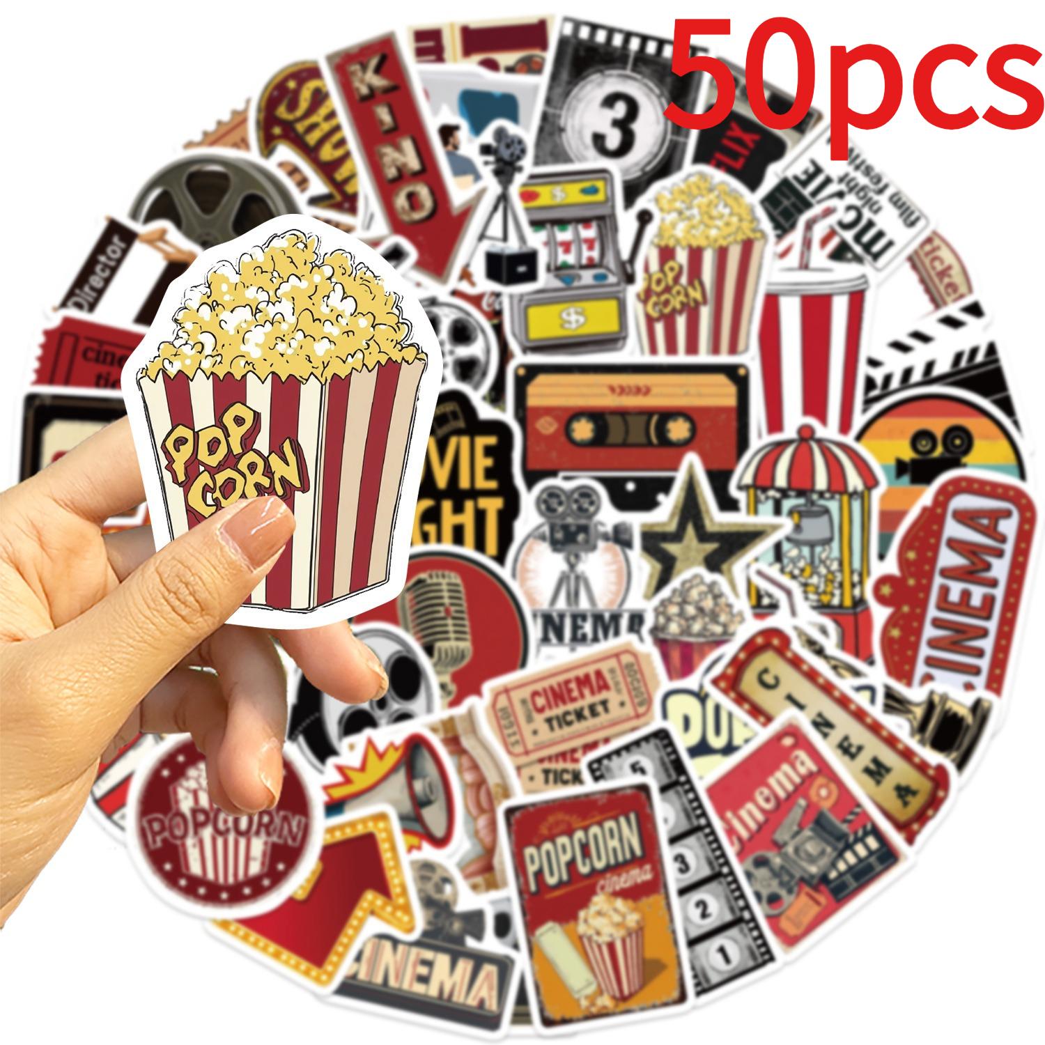 

50pcs Retro Cinema Sticker Popcorn Graffiti Decal for Diary Fridge Closet Wallet Backpack Envelope Label Magazine DecoratSticker