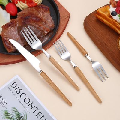 Wooden Handle Stainless Steel Knife and Fork Spoon Western Food Steak Knife 304 Stainless Steel Tableware Spoon Fruit Dessert Fork