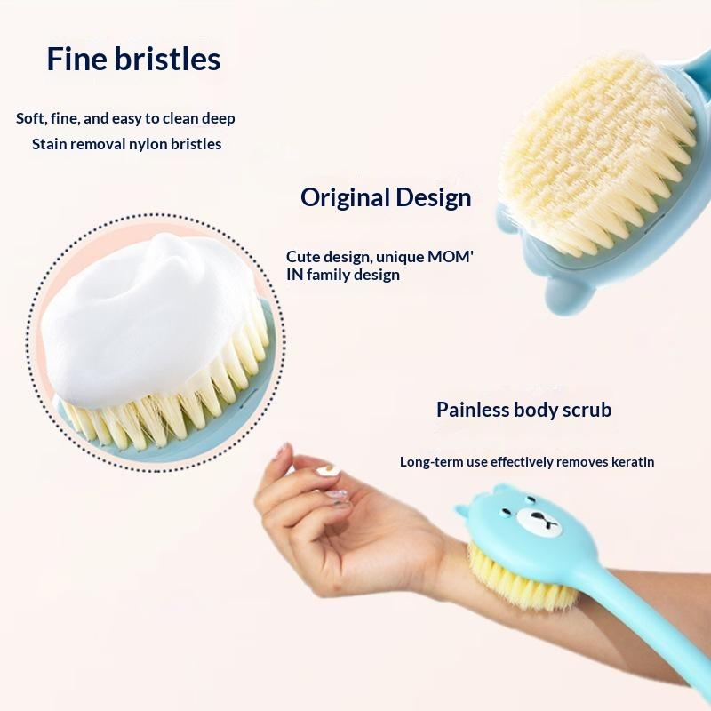 Cute Bear Bath Brush Long Handle Soft Bristle Quick Dry Back Scrubber for Bathroom Shower Exfoliation Use