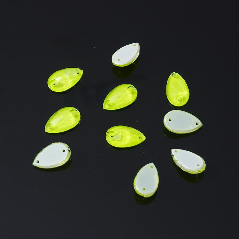 K9 Weichen Water Drop-Shaped Fluorescent Boutique Inverted Edge Glass Flat Buckle Glass Hand Seam Drill, Double Hole Flat Bottom Drill Diy Accessories