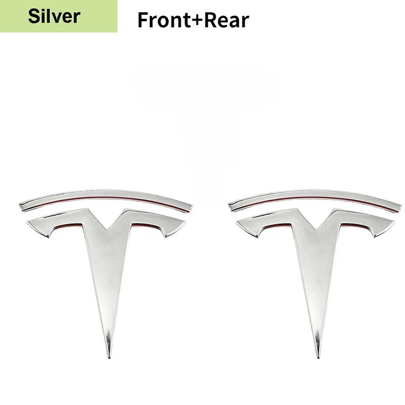2 Pieces of Zinc Alloy Car Front Hood Emblem Sticker Design Replacement For Tesla Model 3 Y Car Rear Trunk Emblem Accessory