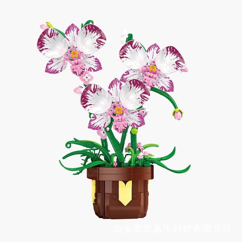Flower Bouquet Rose Phalaenopsis Lily Sunflower Potted Plant Assembling Brick Model Kids Toys Home Decoration Collection Gift
