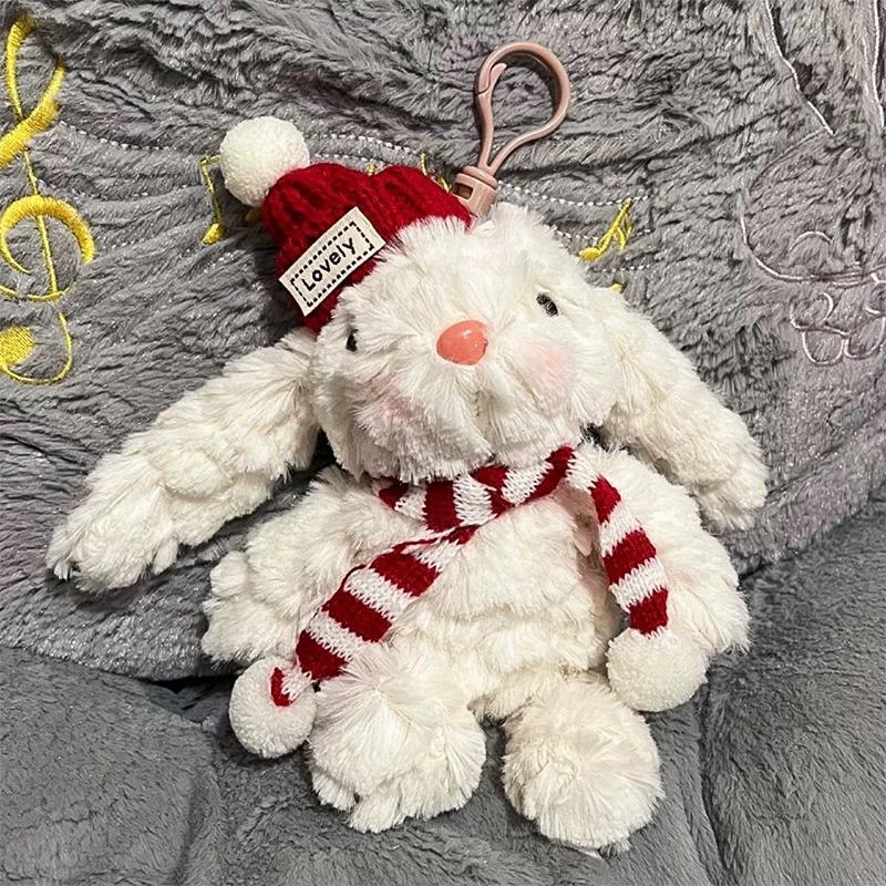 Christmas Bunny Plush Toy Keychain Cartoon Rabbit Soft Stuffed Doll Pendant Car Key Ring Backpack Bag Decor Kid Gift