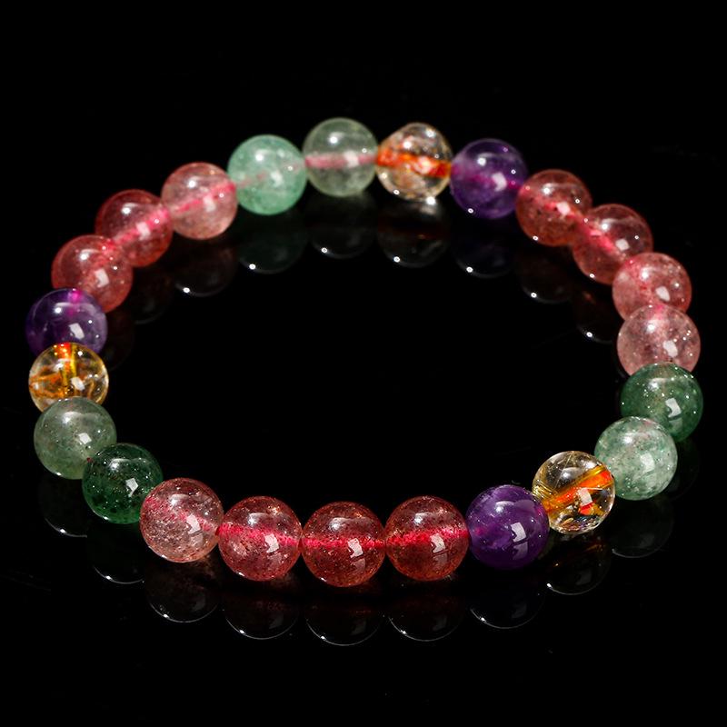 Jingde Natural Tourmaline Strawberry Crystal Women's Round Bead Bracelet Gift Jewelry.