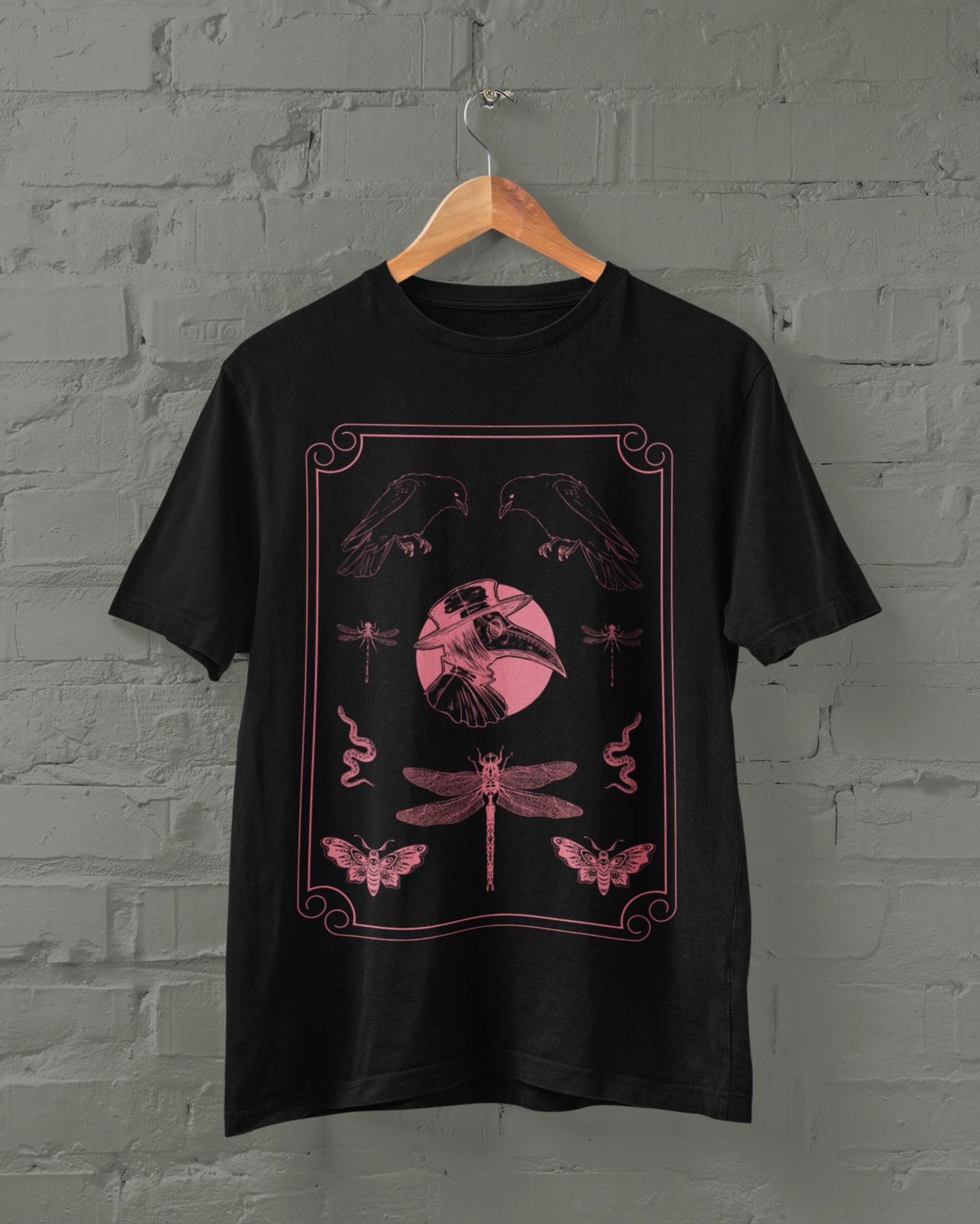 Plague Doctor Shirt,Moth Tshirt,Dark Academia Grunge Clothing,Cyberpunk Tshirt,Pastel Goth Tee,Alt Clothing,Fairycore Dark Arts Gothic Shirt 2XL
