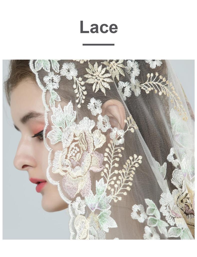 BEAUTELICATE Hochzeit Katholische Hochzeit Spitze Braut Stickerei Kopftuch für Kapelle Champagner Schleier, Schleier, Braut, Messe, Kirche, Taufe, Ostern,