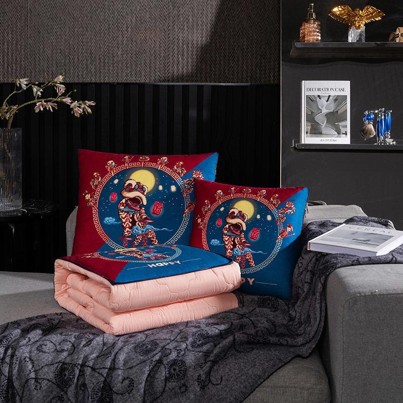 Chinese Style Pillow Quilt Dual-use Car Office Blanket High Quality Cotton Portable Foldable Quilt