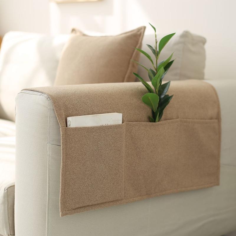 Cotton Linen Fabric Storage Armrest Pad Anti Slip Dustproof Simple Storage Pocket Four Season Universal Sofa Armrest Cover Cloth