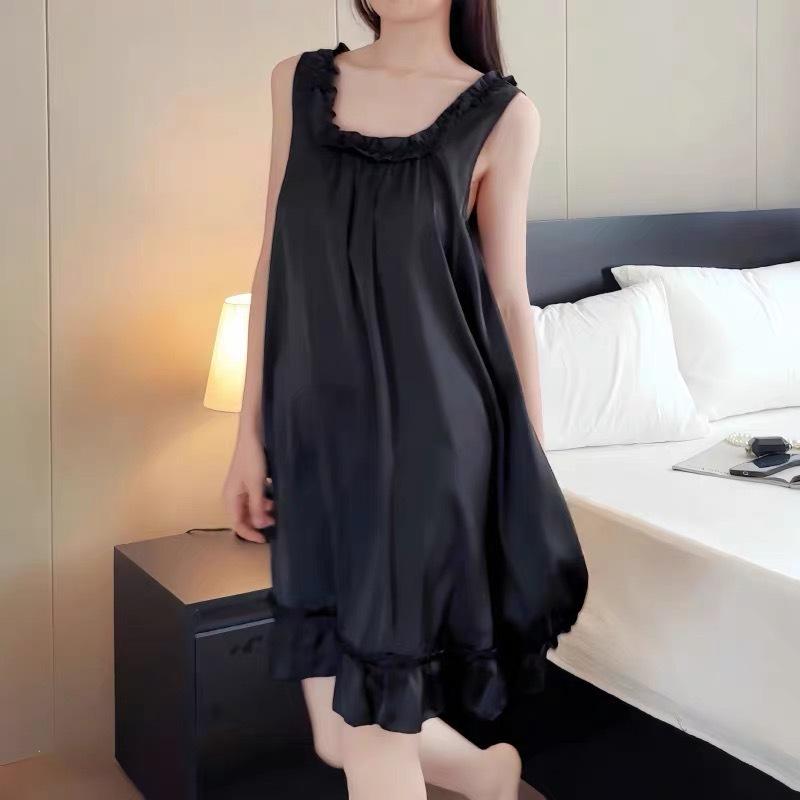 Ice Silk Suspender Nightgown Women Can Wear New Fungus Edge Dress Pajamas In Summer, Pure Lust Style Loungewear