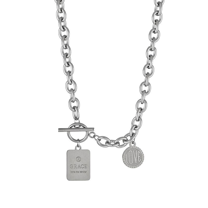 Korean Fashion Letter Necklace INS Retro Metal Silver Pendant Charm Clavicle Chain Women Jewelry Accessories
