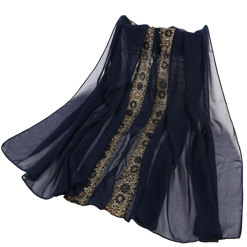 Chal de Gasa con Encaje para Mujer, Hijab Musulmán Bordado Elegante, Pañuelo para la Cabeza de Moda Modesta