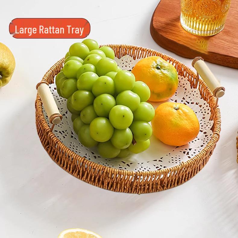 Gewebter Rattan Snack- und Obstteller - Gebäck-, Kuchen-, Brot- und Trockenfrüchtekorb für Wohnzimmer