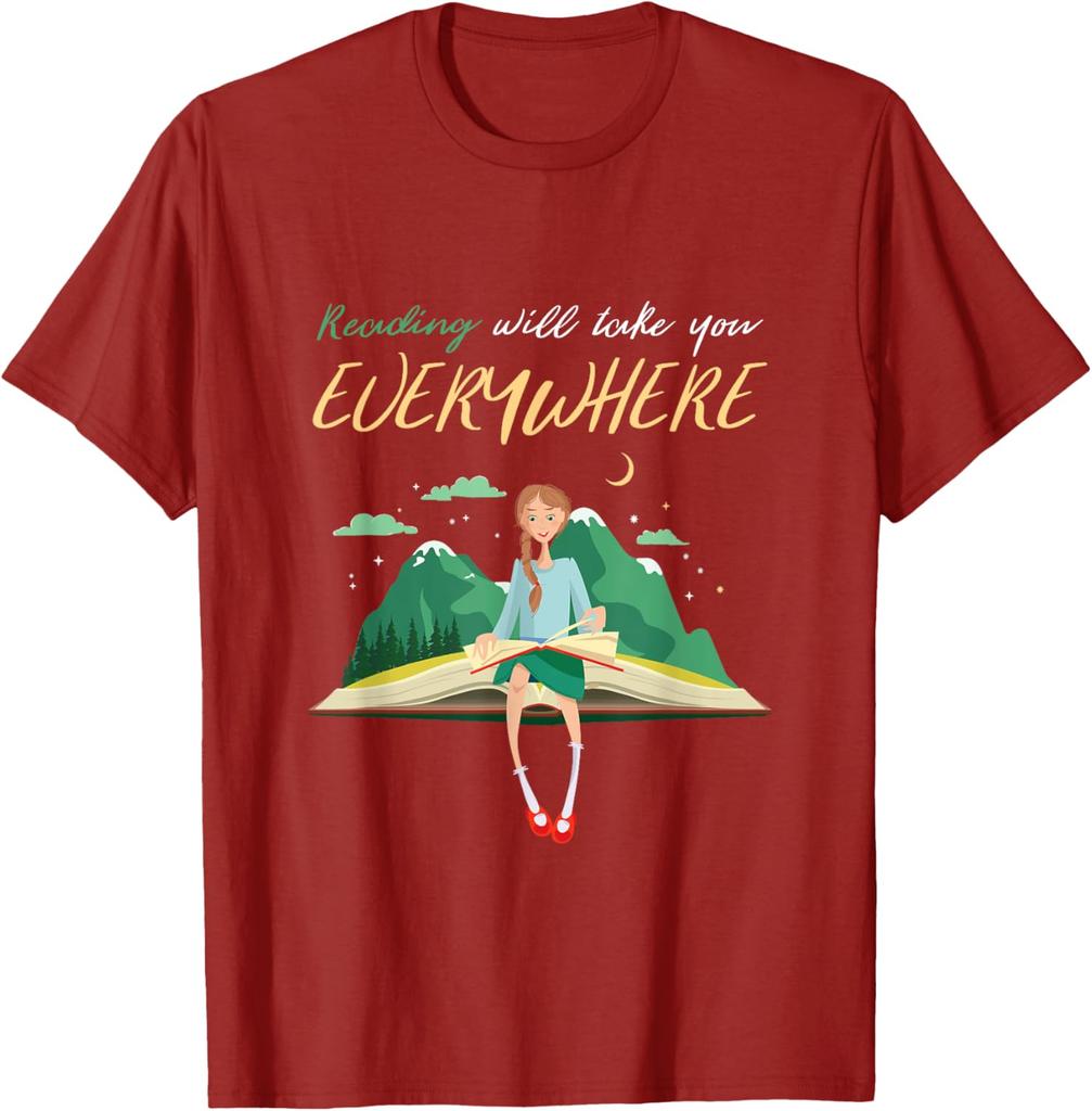 Reading Will Take You Everywhere Girl Graphic Tee Casual Cotton Short Sleeve TShirt