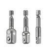 3 Pcs Drill Socket Adapter Impact Drill Extension Drill Bits Bar Socket Adapter 1/4 3/8 1/2 Size Hex Shank Square Head Drill Bit