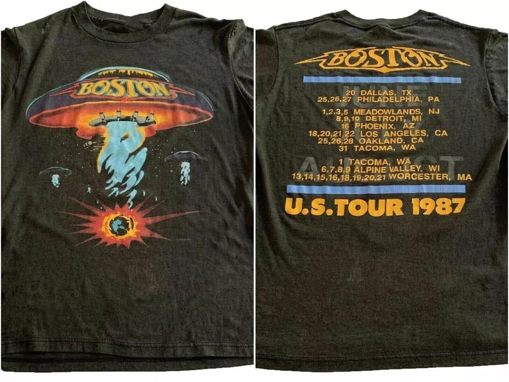 BOSTON ROCK BAND CONCERT TOUR 1987 2 SIDE BLACK UNISEX TSHIRT S-5XL Unisex T-Shirt XL