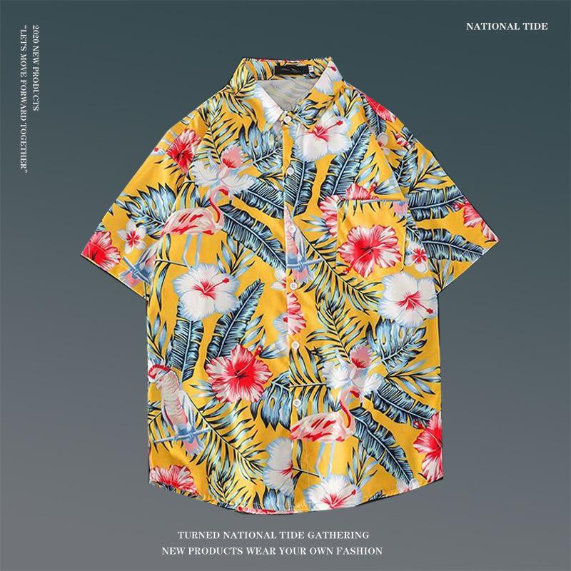 Japanese Hong Kong-Style Floral Hawaiian Shirt - Unisex Summer Short-Sleeve Retro Beachwear
