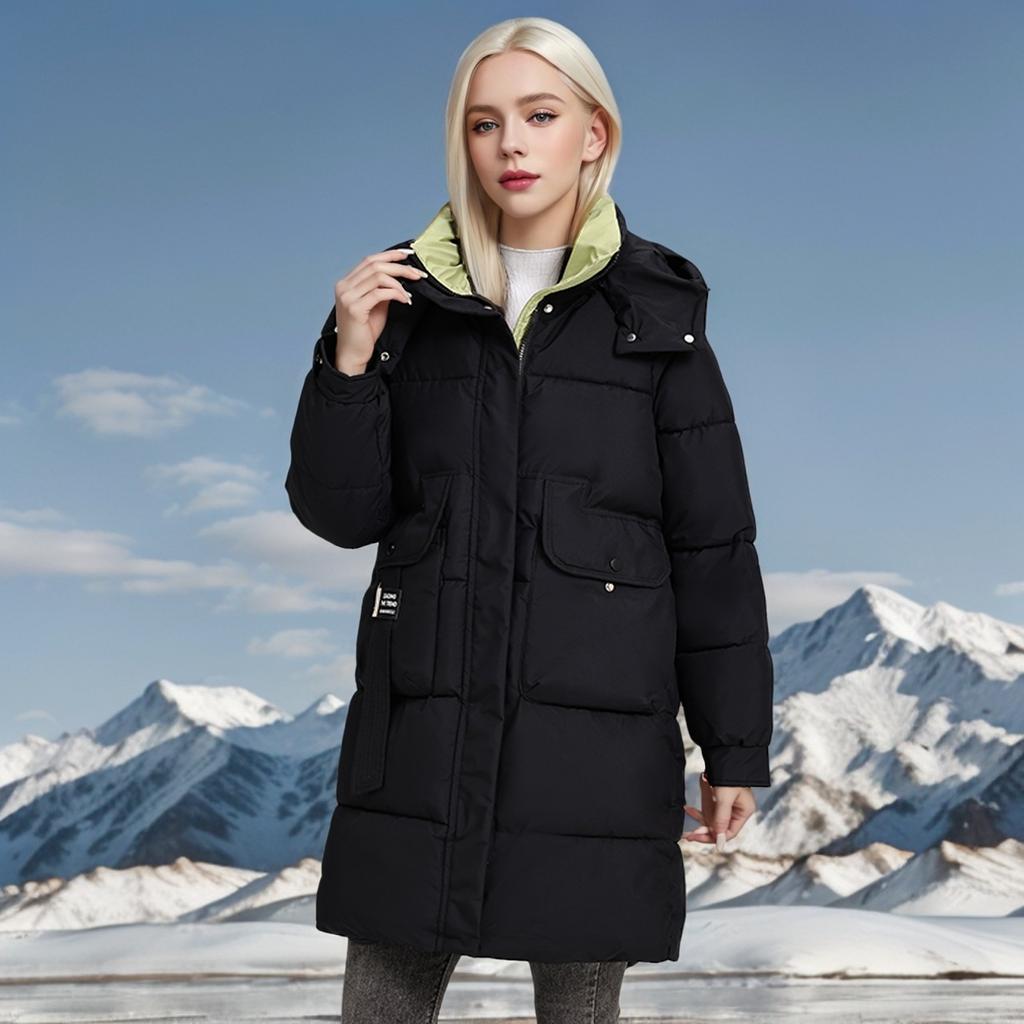 Down Cotton Clothes Women's Live Hats Medium and Long Slim and Thin Thickened Cotton-padded Jackets