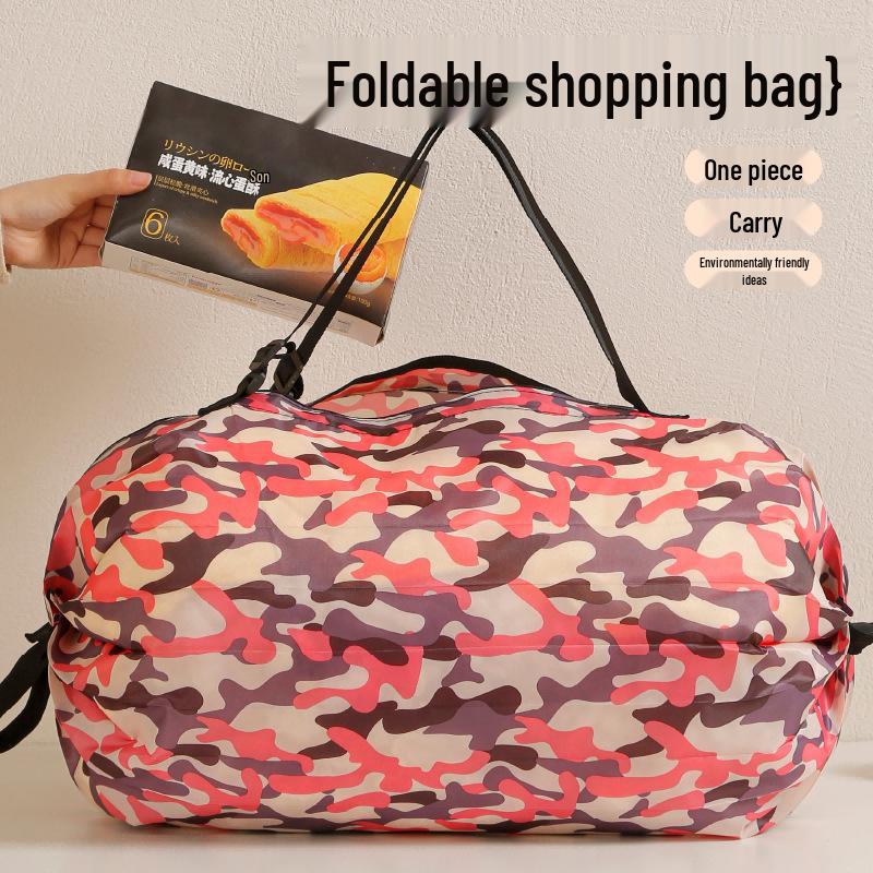 Large-Capacity Foldable Waterproof Shopping Bag with Zipper and Creative Print - Eco-Friendly Tote for Supermarket Storage