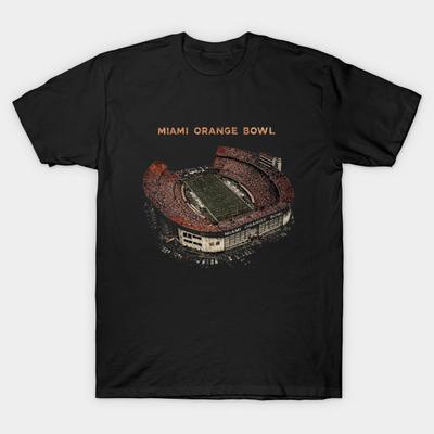 Men Black Print T-shirt Miami Orange Bowl – Legendary Stadium Tribute No-Cut Heat Transfer Print Cotton Tshirt