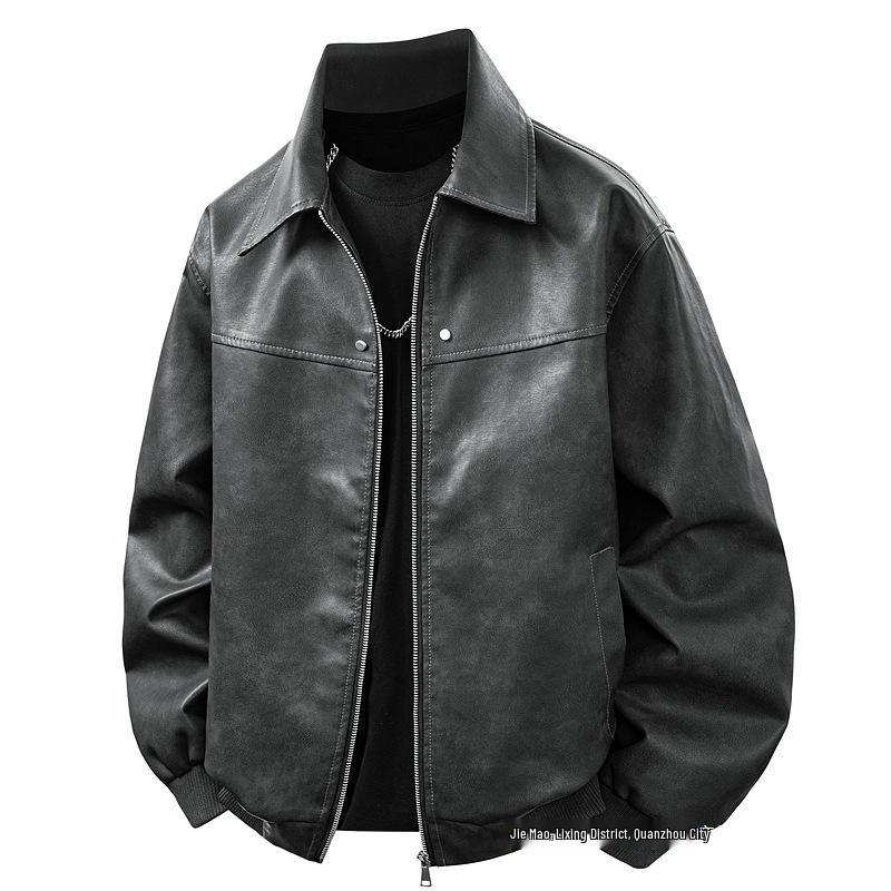 Men's Retro Faux Suede PU Leather Jacket - Gray