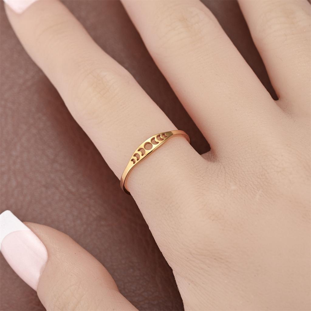 Minimalist Crescent Moon Phase Rings for Women Jewelry Stainless Steel Rings Aesthetic Mother Gift Anniversary Wedding