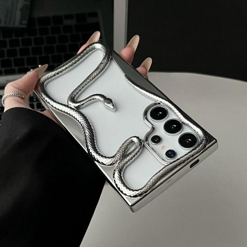 Silikonový kryt s 3D hadím pokovením, nárazuvzdorný, měkký, dutý, pro Samsung S25 Ultra S24 S23 FE S22 A56 A16 A36 A55 A06 A15 A26