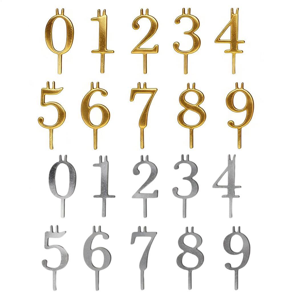 10pcs Birthday Cake Candle Holder Set 0-9 Number Steady Birthday Cake Topper Decorations Metal Number Candle Holders