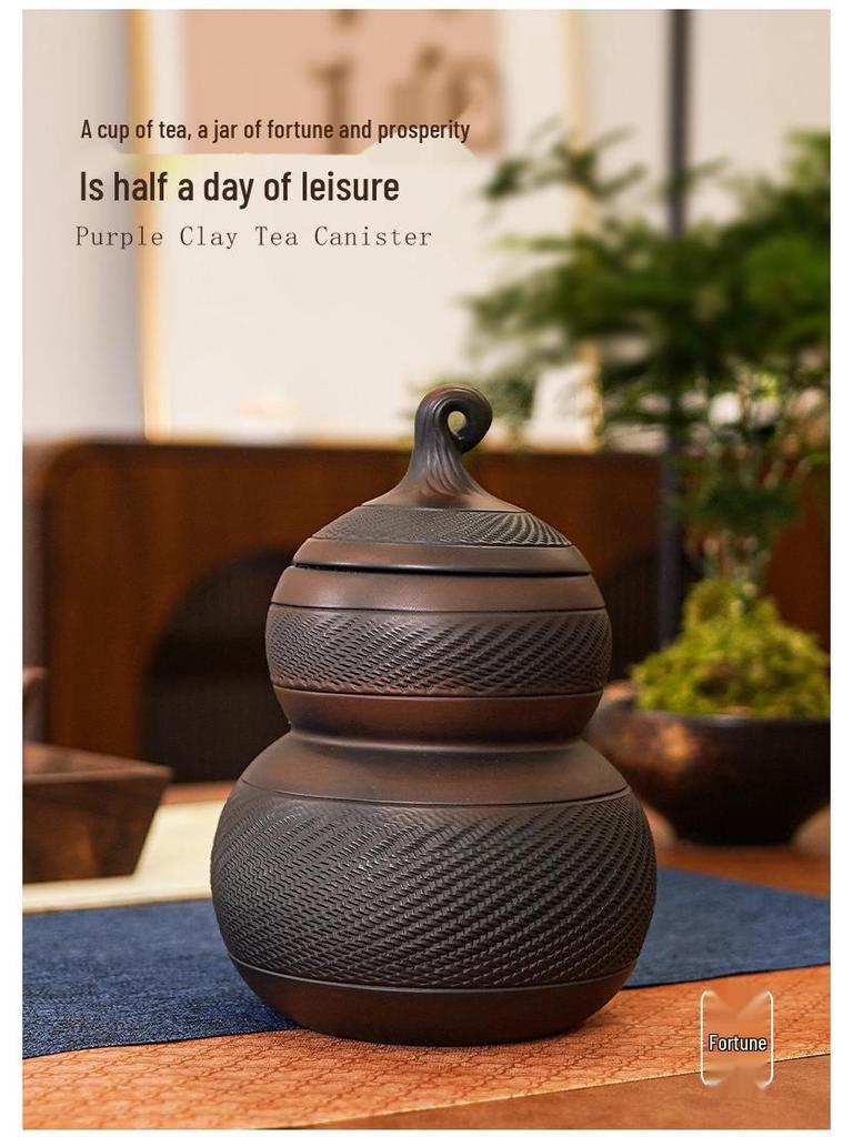 Large Retro Jianshui Purple Clay Gourd Jar for Pu'er and Green Tea Storage
