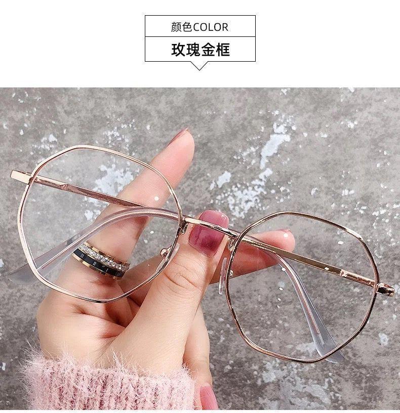 Student Metal Finished Myopia Glasses Octagonal Male Frame Personalized Polygon Anti-Blue Light Glasses Female Hair