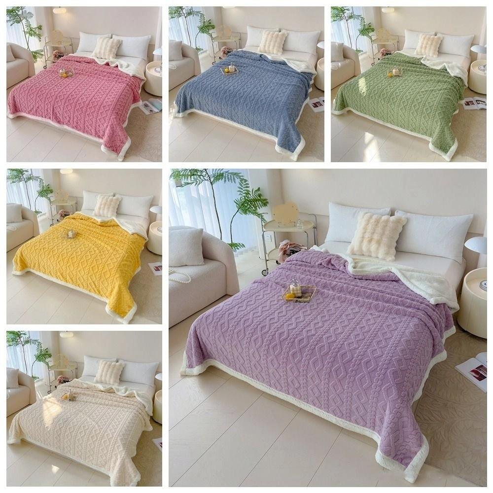 Jacquard Design Coral Velvet Blanket Thicked Office Nap Blanket Rhombus Flannel Blanket  Home