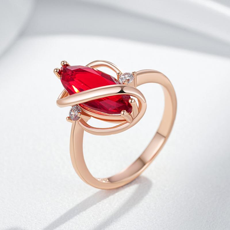 Shiny Red Natural Zircon Rings For Women Fashion Geometry  Rose Gold Color High Quality Daily Fine Vintage Jewelry