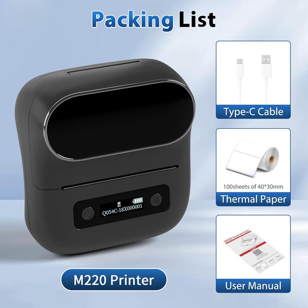 M220 Wireless Label Maker Portable Address Printer for 0.78 To 3.14 Inch Labels, for Home Office and Small Business Organization, Compatible with